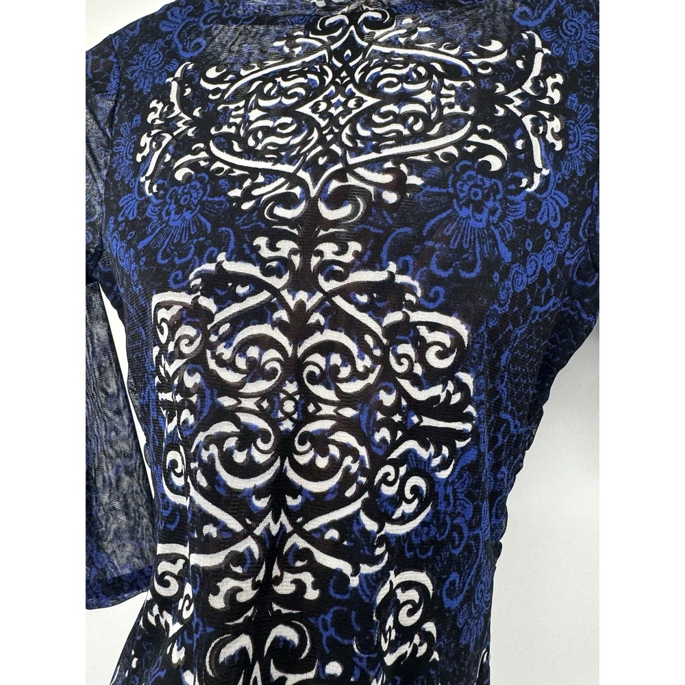 INC Blue Rouched Tight Fitted Top Y2K Fairy grunge Sheer‎ cyber punk whimsigoth - Picture 3 of 12
